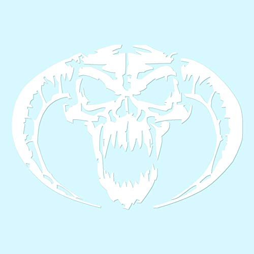 Decorative Decal - Demon Devil Skull Horns 5.25" x 3.75" - White - Vinyl Sticker