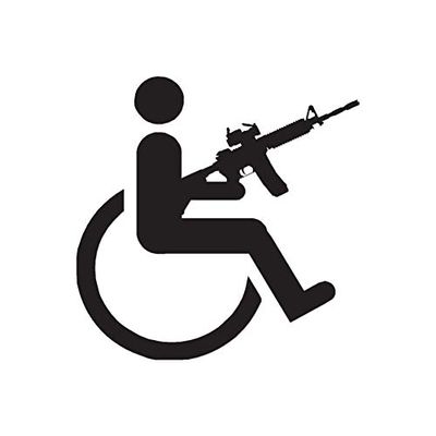 Handicap Gun Wheelchair - Vinyl Decal Sticker - 3.75" x 3.75" - Black