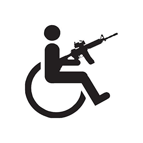 Handicap Gun Wheelchair - Vinyl Decal Sticker - 3.75" x 3.75" - Black