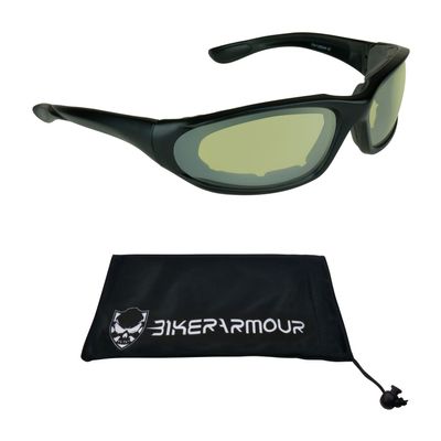 Bikershades Motorcycle Safety Sunglasses Yellow Night Riding Wrap Foam Padded Cushion Protection Wind Block Prevent Dry Eye Sport Sky Diving Cycling