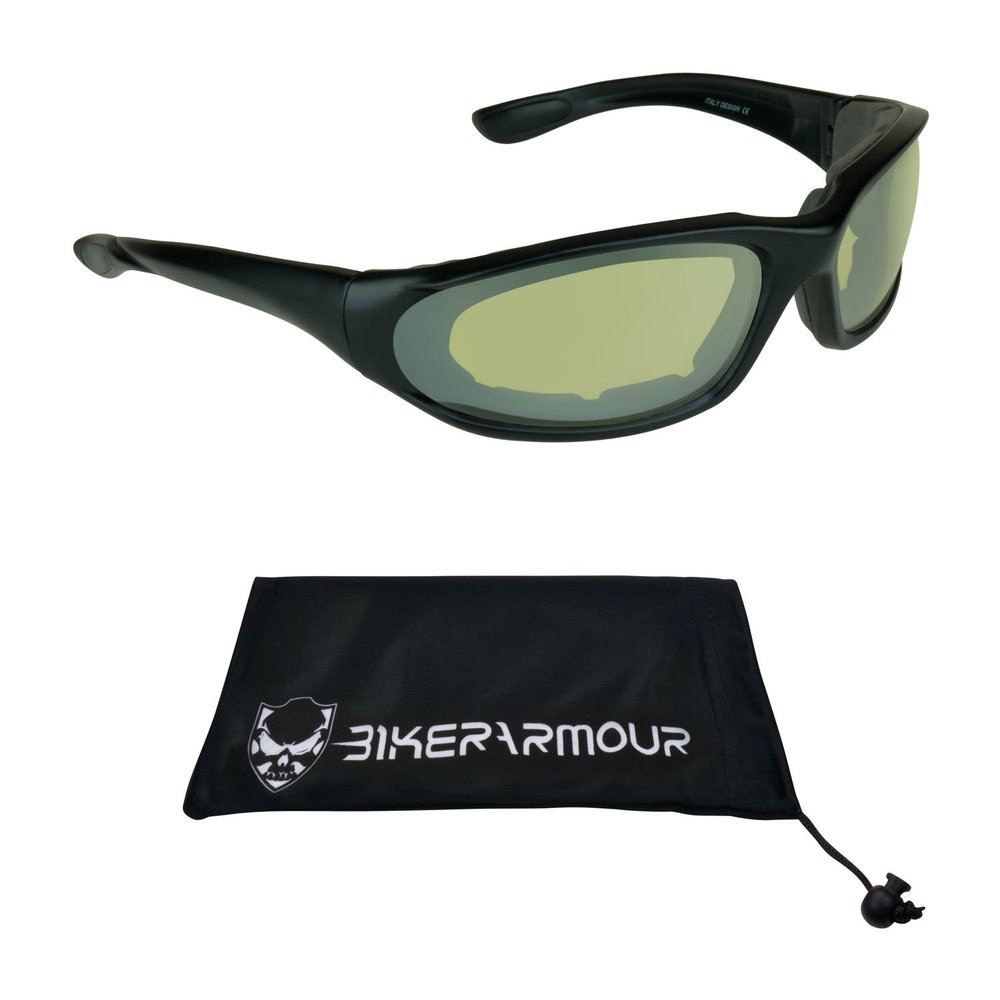Bikershades Motorcycle Safety Sunglasses Yellow Night Riding Wrap Foam Padded Cushion Protection Wind Block Prevent Dry Eye Sport Sky Diving Cycling