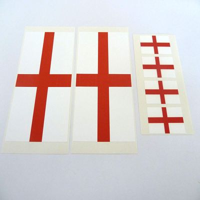Minilabel Pack Of 6 England, English Flag Window Stickers, St George Cross Labels, 'Inside Fix Outside View'