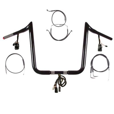 Hill County Customs 1 1/4" BBlack 16" PrimeApe Prewired Handlebar Kit for 2007 Harley Road King, No Cruise - PW-404353-GBB-RK07