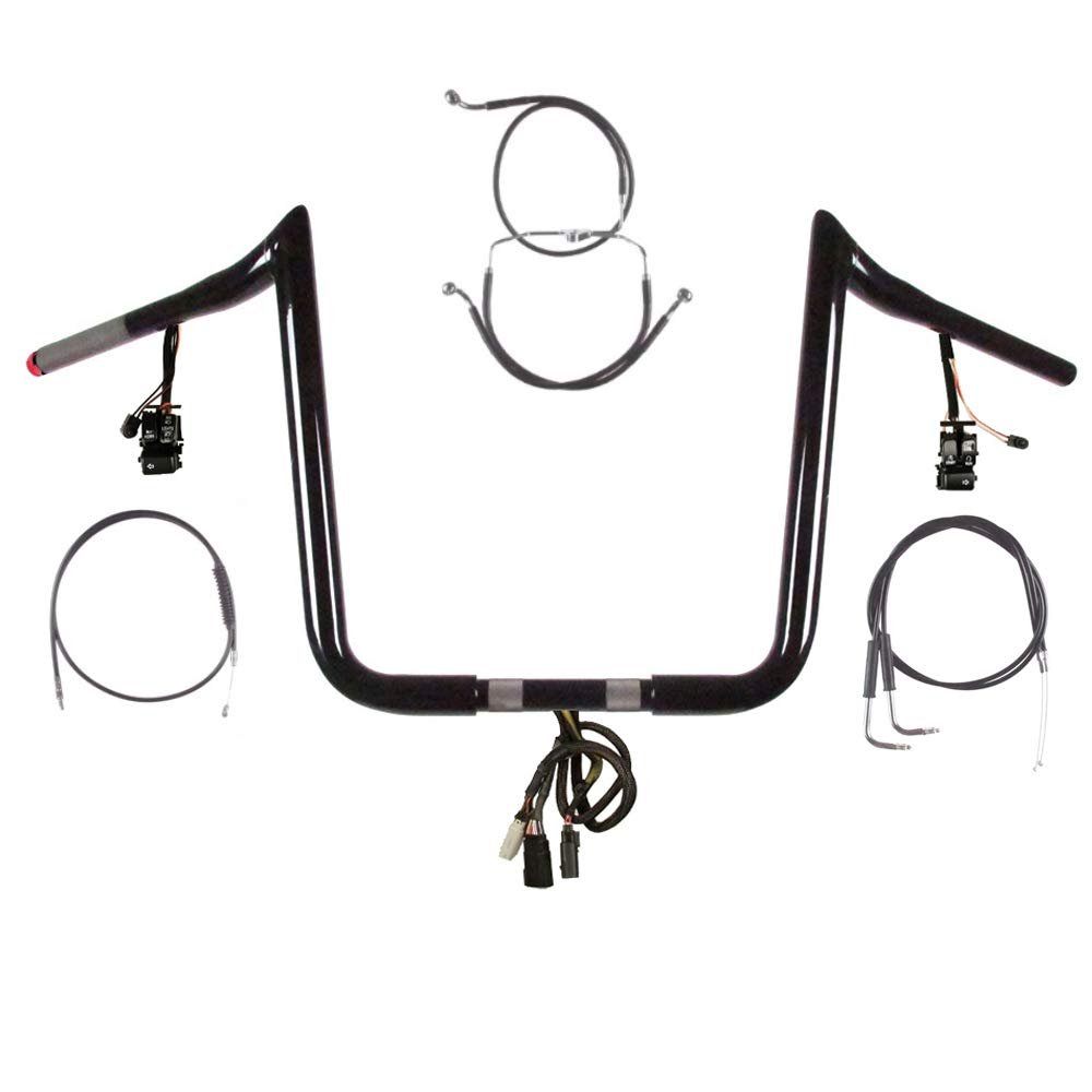 Hill County Customs 1 1/4" BBlack 16" PrimeApe Prewired Handlebar Kit for 2007 Harley Road King, No Cruise - PW-404353-GBB-RK07