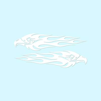 Decorative Decal - Pair of Eagle Head Flames 8" x 3.75" - White - Vinyl Sticker