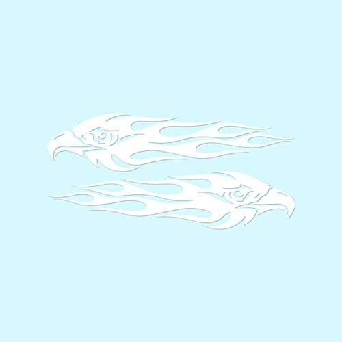 Decorative Decal - Pair of Eagle Head Flames 8" x 3.75" - White - Vinyl Sticker