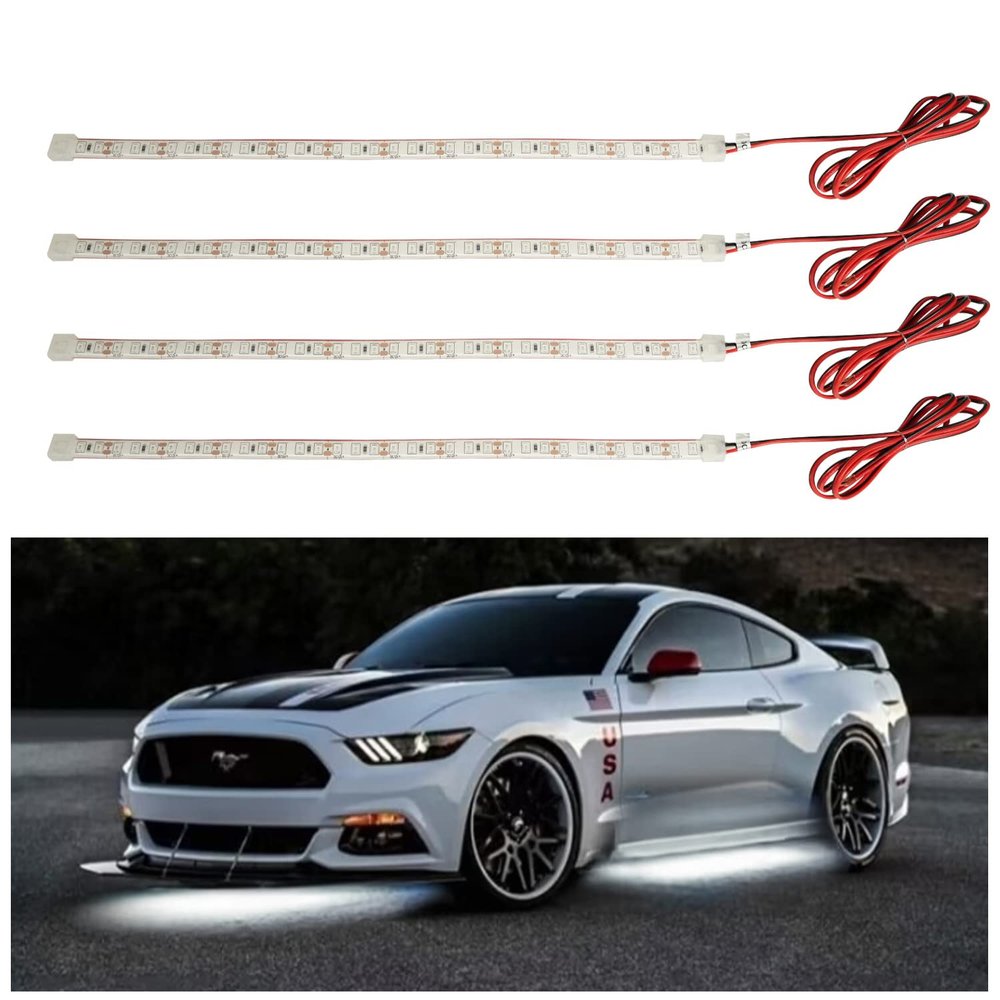 YM E-Bright Golf Cart Light 30CM 36SMD DC12V Waterproof LED Strip for Car Interior & Exterior Decoration DRL Day Running Light,White(Pack of 4)