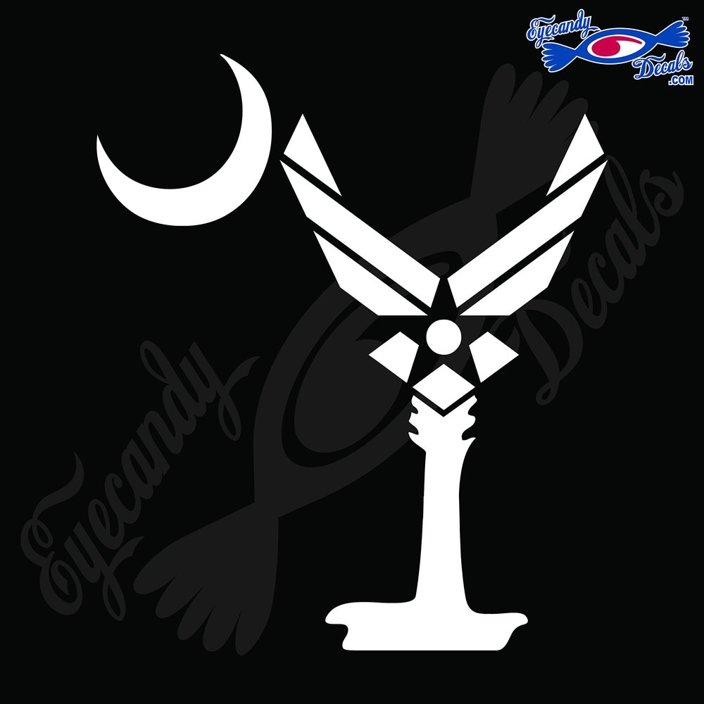 Eyecandy Decals AIR Force Logo AS South Carolina Palmetto Moon 6" Decal Sticker White