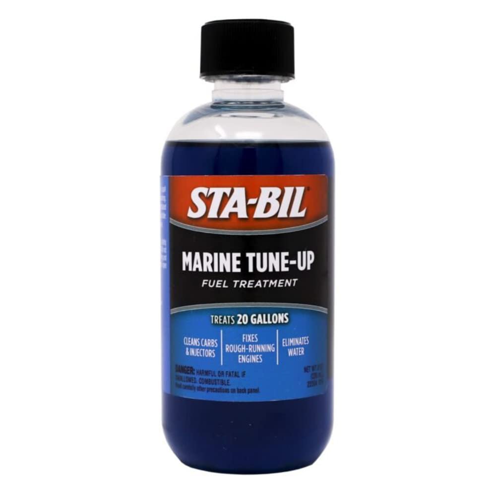 STA-BIL Marine Tune-Up Fuel Treatment Cleans Carburetors and Injectors Fixes Rough Running Engines Eliminates Water Treats up to 20 Gallons 8 oz. (22313), Blue, 8oz