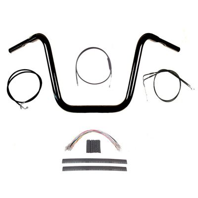 Hill Country Customs 1 1/4" BBlack 16" Ape Hanger Handlebar Kit for 2012 & Newer Harley Dyna Fat Bob models with ABS brakes