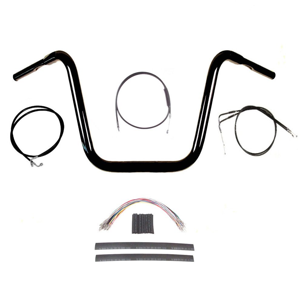 Hill Country Customs 1 1/4" BBlack 16" Ape Hanger Handlebar Kit for 2012 & Newer Harley Dyna Fat Bob models with ABS brakes