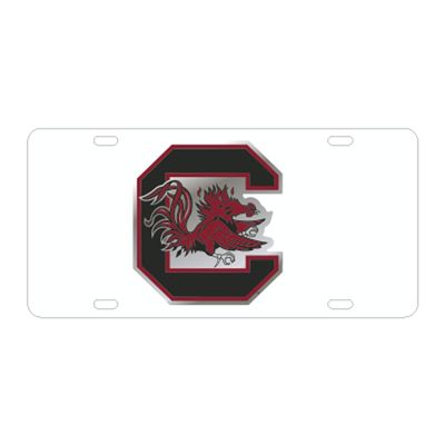 SOUTH CAROLINA GAMECOCKS Laser Cut Inlaid Mirrored White Plate w/Logo