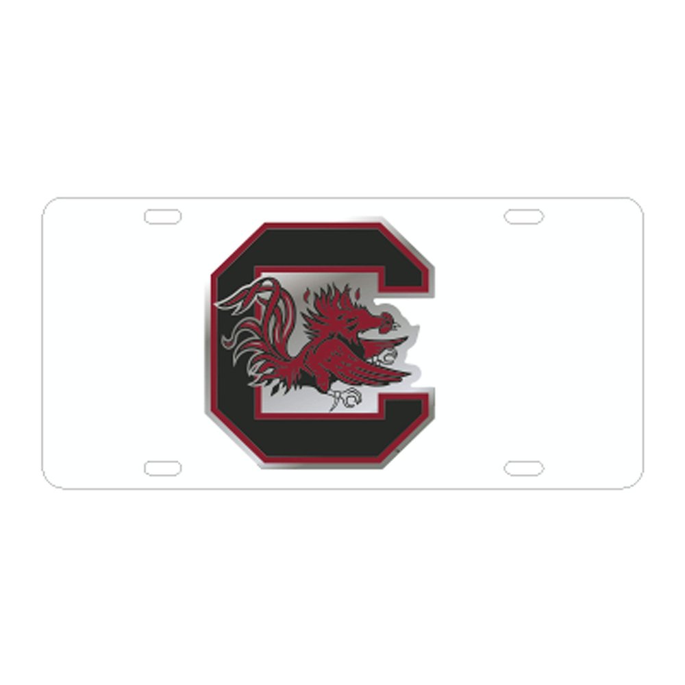 SOUTH CAROLINA GAMECOCKS Laser Cut Inlaid Mirrored White Plate w/Logo
