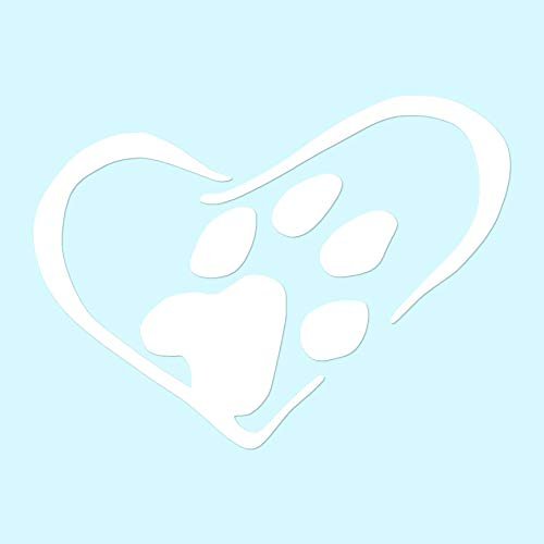 Dog Paw Print Heart - Vinyl Decal Sticker - 5.1" x 3.75" - White
