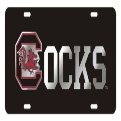SOUTH CAROLINA GAMECOCKS Laser Cut Inlaid Mirrored Black Cocks Plate w/Logo