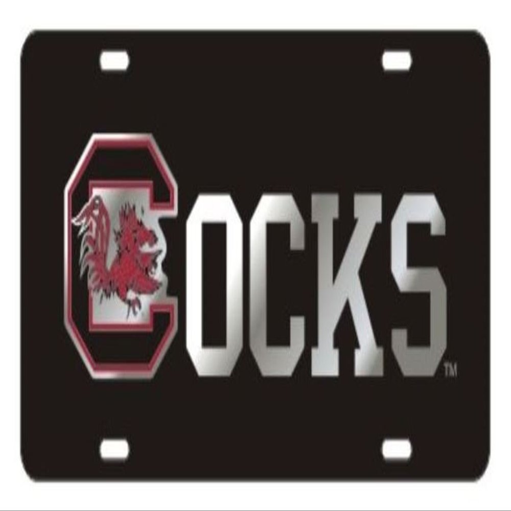 SOUTH CAROLINA GAMECOCKS Laser Cut Inlaid Mirrored Black Cocks Plate w/Logo
