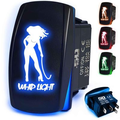 50 Caliber Racing Rocker Switch ON/Off LED Backlit Blue Whip Light UTV, Auto, Boat 20A 12V (5359B2 Blue)