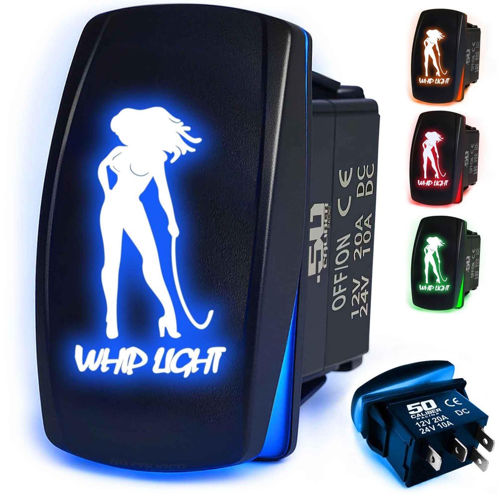 50 Caliber Racing Rocker Switch ON/Off LED Backlit Blue Whip Light UTV, Auto, Boat 20A 12V (5359B2 Blue)