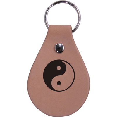 Personalized Engraved Ying Yang Genuine Custom Leather 3-inch Customizable Keychain