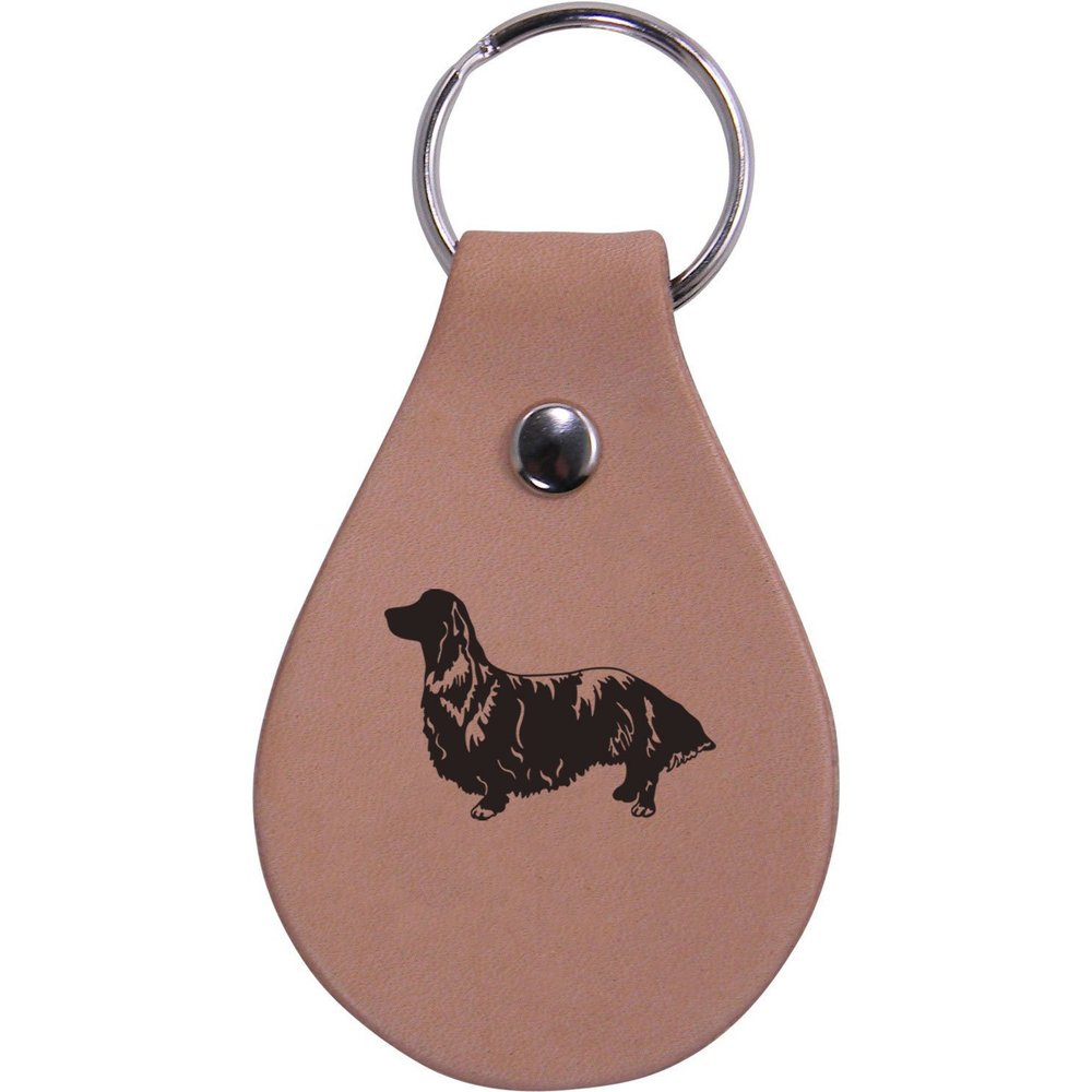 CustomGiftsNow Personalized Engraved Dachshund/Wiener Longhair Genuine Custom Leather 3-inch Customizable Keychain