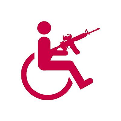 Handicap Gun Wheelchair - Vinyl Decal Sticker - 3.75" x 3.75" - Red