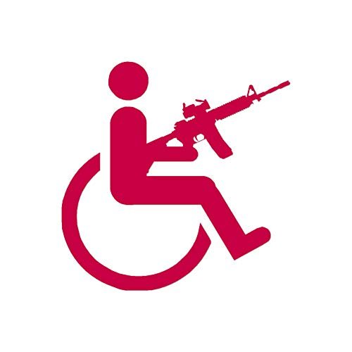 Handicap Gun Wheelchair - Vinyl Decal Sticker - 3.75" x 3.75" - Red