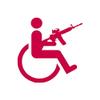 Handicap Gun Wheelchair - Vinyl Decal Sticker - 3.75" x 3.75" - Red view 1