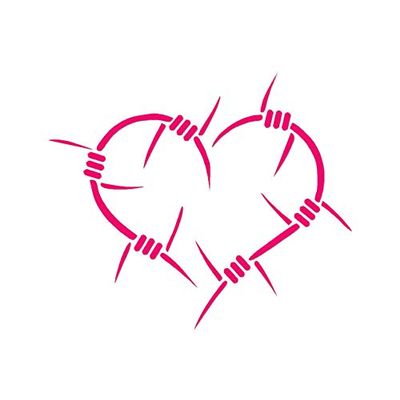 Decorative Decal - Barbed Wire Heart 4.4" x 3.75" - Hot Pink - Vinyl Sticker