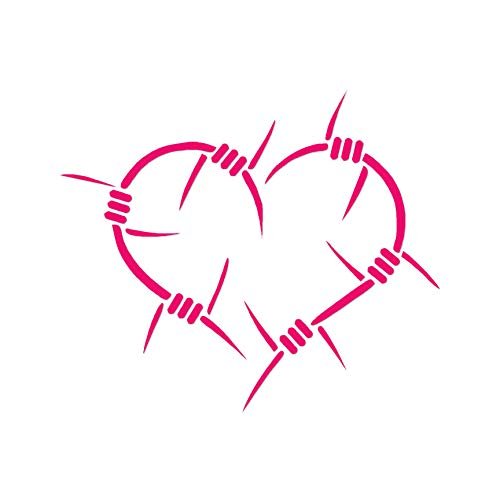 Decorative Decal - Barbed Wire Heart 4.4" x 3.75" - Hot Pink - Vinyl Sticker