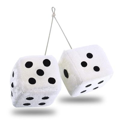 Zone Tech Pair Black and White Mirror Fuzzy Dice 3 Pair Plush Car Hanging Decorative