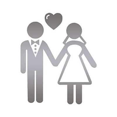 Stick Figure Bride Groom Marriage - Vinyl Decal Sticker - 3.75" x 4.5" - Silver