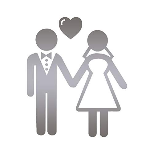 Stick Figure Bride Groom Marriage - Vinyl Decal Sticker - 3.75" x 4.5" - Silver