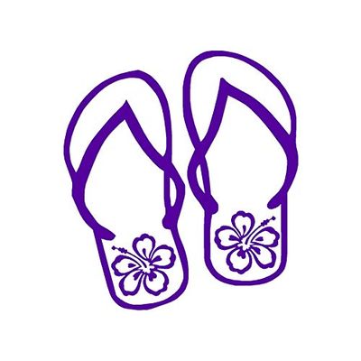 Tropical Hibiscus Flip Flops - Vinyl Decal Sticker - 3.75" x 4.15" - Purple