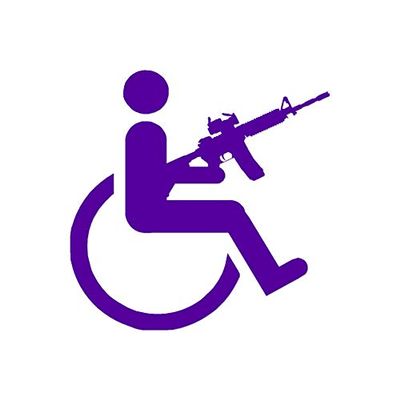 Handicap Gun Wheelchair - Vinyl Decal Sticker - 3.75" x 3.75" - Purple