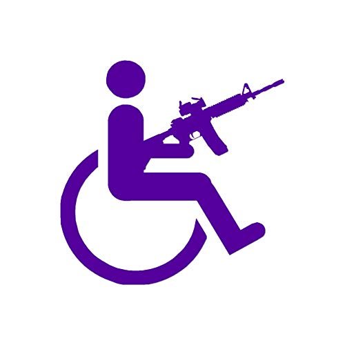 Handicap Gun Wheelchair - Vinyl Decal Sticker - 3.75" x 3.75" - Purple