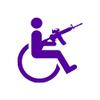 Handicap Gun Wheelchair - Vinyl Decal Sticker - 3.75" x 3.75" - Purple view 1