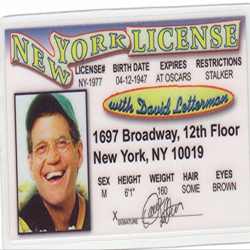 David Letterman Drivers License / Fake I.d. Identification for Late Show Fans