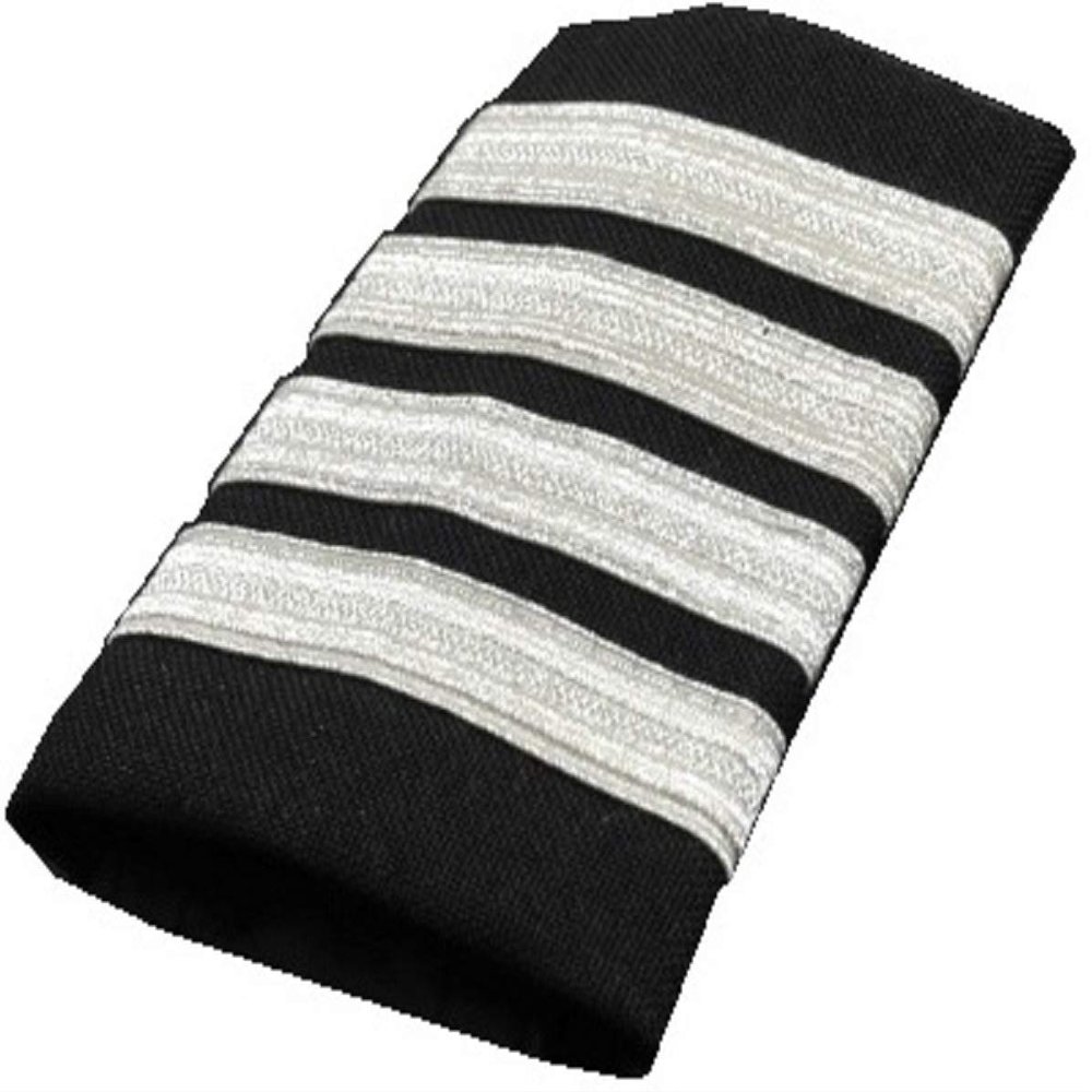AeroPhoenix - Pilot Four Bar Epaulets - Captain - Silver Metallic on Black