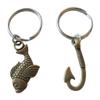 JewelryEveryday Bronze Fish and Hook Keychain - I'm Hooked On You; Couples Keychain view 1