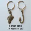 JewelryEveryday Bronze Fish and Hook Keychain - I'm Hooked On You; Couples Keychain view 2