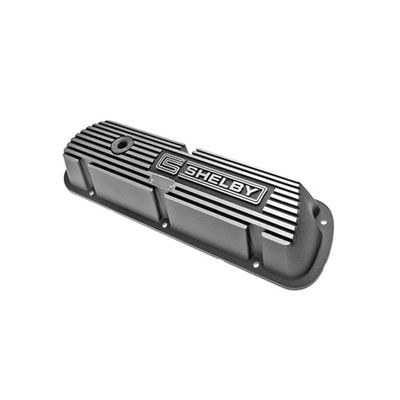 Scott Drake Aluminum Valve Covers with Official CS Shelby Emblem and Lettering in a Silver Powder Coated Finish, Compatible with 1964-1973 Ford Mustang, Model 6A582-S