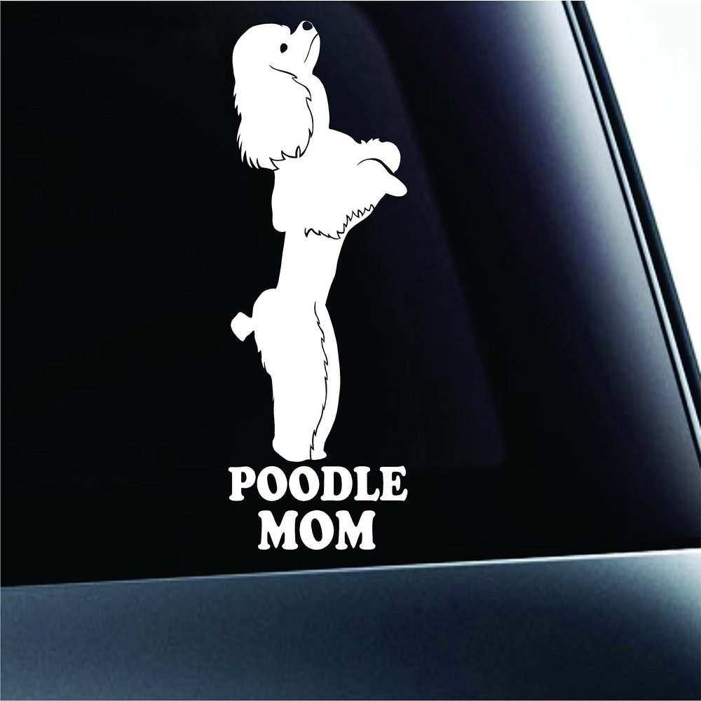 #2 Poodle Mom Symbol Decal Paw Print Dog Puppy Pet Family Breed Love Car Truck Sticker Window (White)
