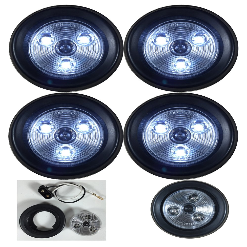 LONG HAUL Clear/White LED 2" Round Reverse Marker Light | Trailer RV 12V LED Lights | 4 Pack