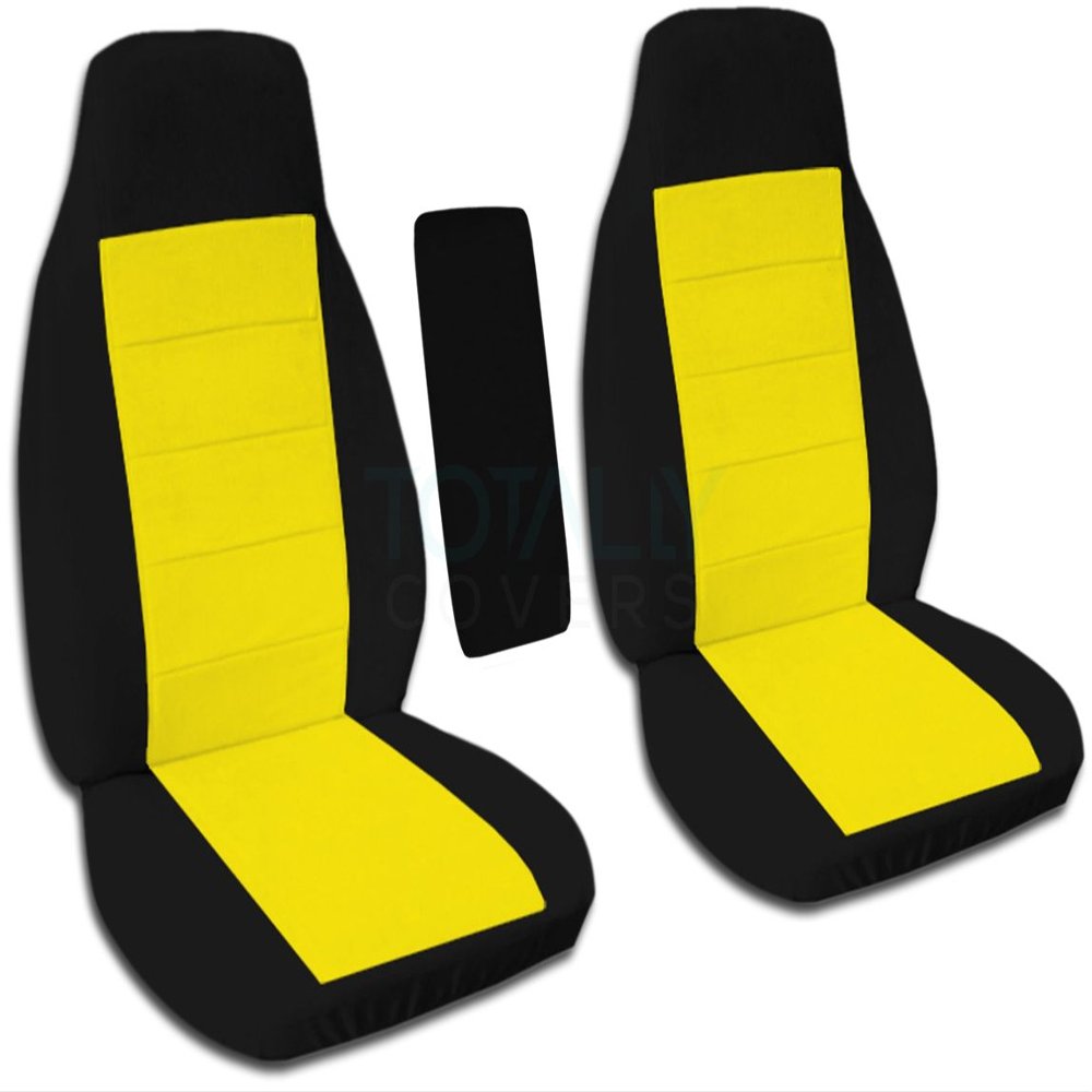 Totally Covers Compatible with 1991-1997 Ford Ranger/Explorer 4-Door & Mazda B-Series Two-Tone Truck/SUV Bucket Seat Covers with Center Armrest Cover: Black and Yellow (21 Colors)