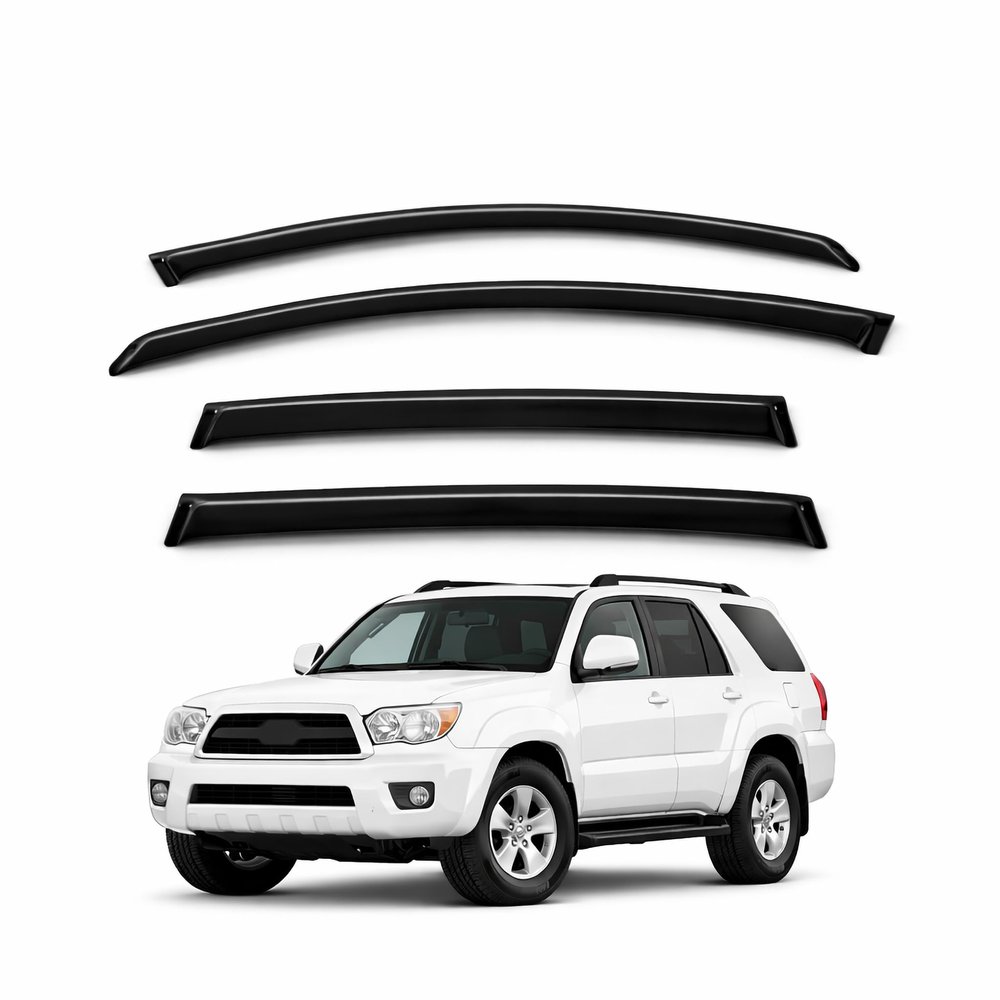 Outside Mount Car Window Rain Guards Compatible with Toyota 4Runner 2003-2009 | Tape-On | Rain Shields Window Visor Window Deflectors | Dark Smoke, 4 Pcs Set, WV2M-409