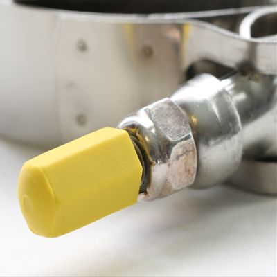 Turbo Hose Clamp Bolt caps by Clamp-aid. For 1/4" Diameter Bolts. Package of 20. Color: Yellow