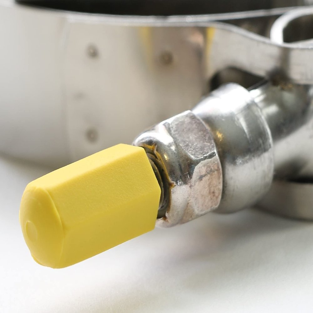 Turbo Hose Clamp Bolt caps by Clamp-aid. For 1/4" Diameter Bolts. Package of 20. Color: Yellow