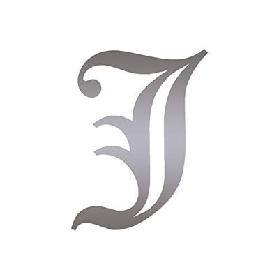 Old English Font J Initial - Vinyl Decal Sticker - 4.25" x 5.75" - Silver