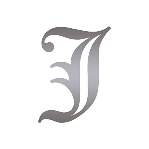 Old English Font J Initial - Vinyl Decal Sticker - 4.25" x 5.75" - Silver