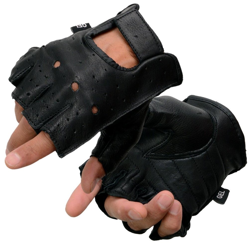 Milwaukee Leather SH851 Men's USA Deer Skin Leather Black Gel Padded Palm Fingerless Motorcycle Riders Gloves - 2X-Large